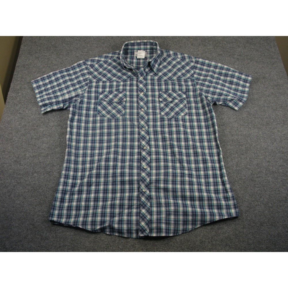 Wrangler Wrancher Mens XLT Tall Blue Plaid Pearl Snap Western Shirt MTW1335‎